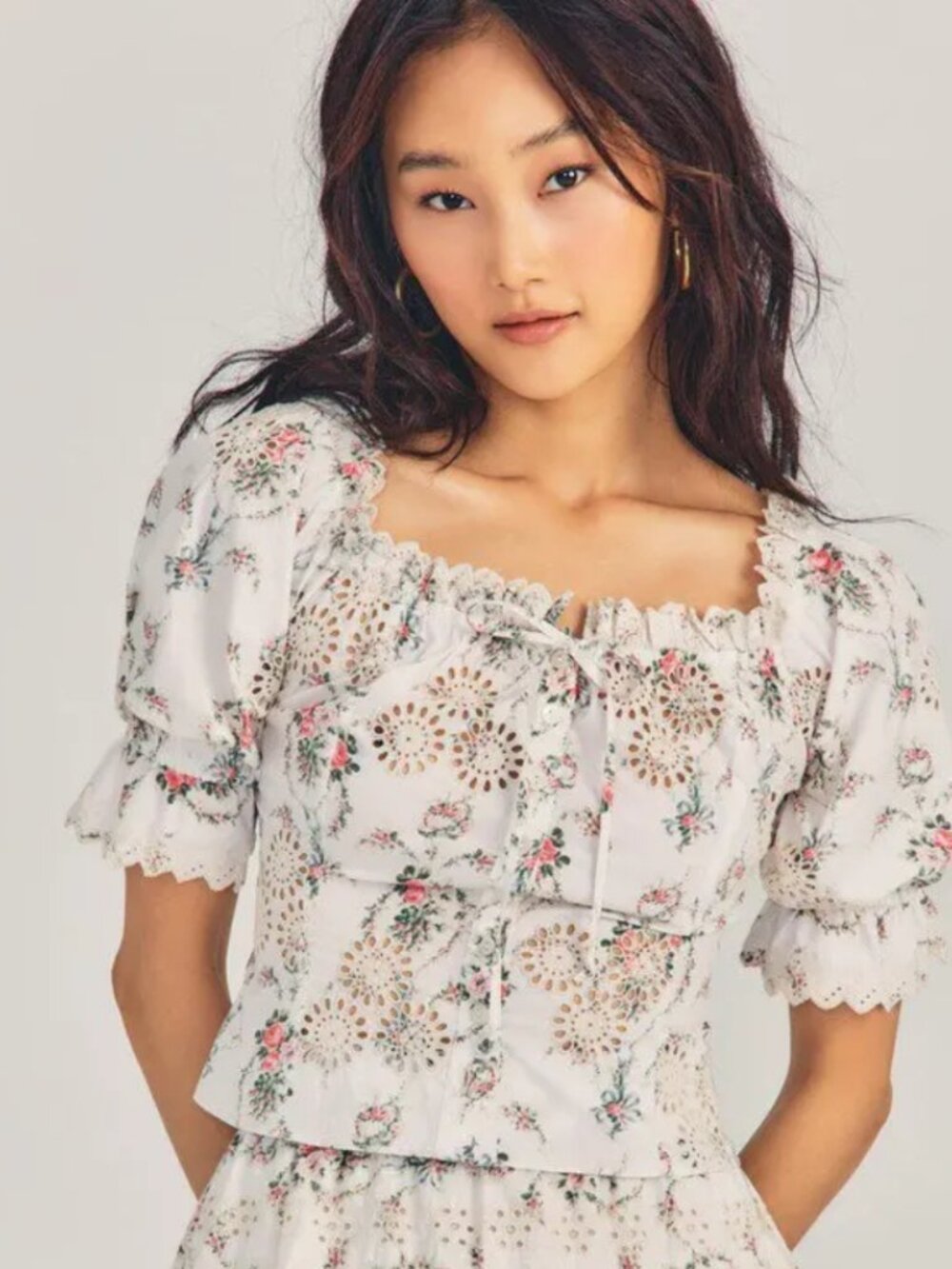 NWOT LoveShackFancy Anala Floral Broderie-anglaise Cotton-poplin Top S $245